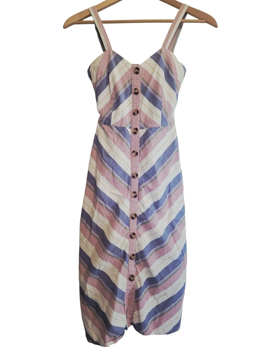 Harper Heritage Pink White Striped buttoned 100% cotton Sleeveless Dress XS
